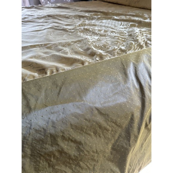 Gold & Olive Green Tafetta Damask Duvet Cover Coverlet Custom Queen 92" x 99" - Picture 8 of 11